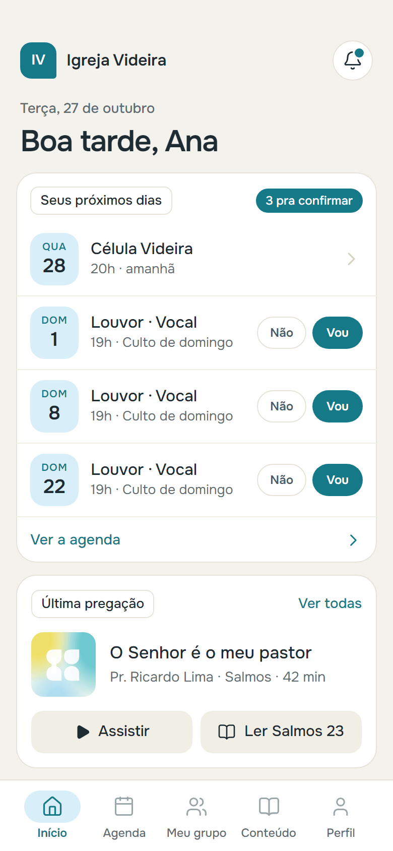 Início do membro: próximo encontro da célula e as escalas para confirmar